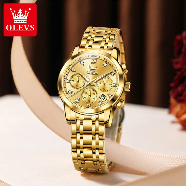 OLEVS Watches Woman 2858 New Multifunctional Quartz Wristwatch Waterproof Watches For Woman Set Bracelet Watch Original Reloj