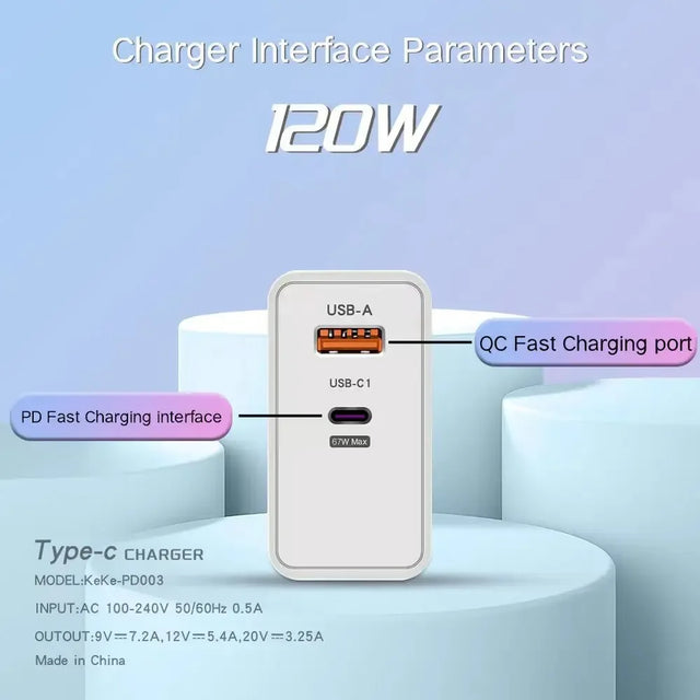 PD 120W Type C USB Fast Charge Phone Charger Data Cable Mobile Phone Power Adapter For iPhone Xiaomi Huawei Samsung Wall Charger