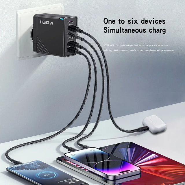 Multi Ports USB Charger 160W Type C Charger Fast Charging Phone Adapter For iPhone Samsung Xiaomi Huawei EU/US Plug Wall Charger