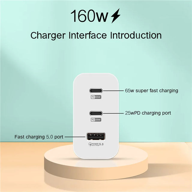 160W USB Charger USB Type C Fast Charging Adapter Quick Charge 3.0 PD Mobile Phone Charger For iPhone Samsung Xiaomi Redmi OPPO