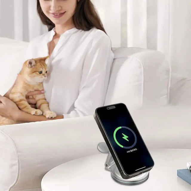 Phone Charger Stand Anti-Skid Magnetic Charger Charging Dock Zinc Alloy Phone Watch Charging Stand With 360 Rotation Design