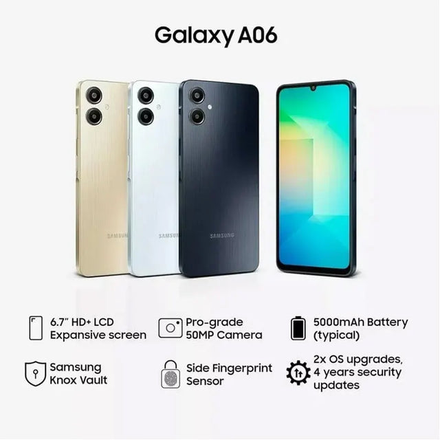 Global Version Samsung Galaxy A06 4G Smartphone Mediatek Helio G85 6.7" large PLS LCD Display 50MP Dual Camera 5000mAh Battery