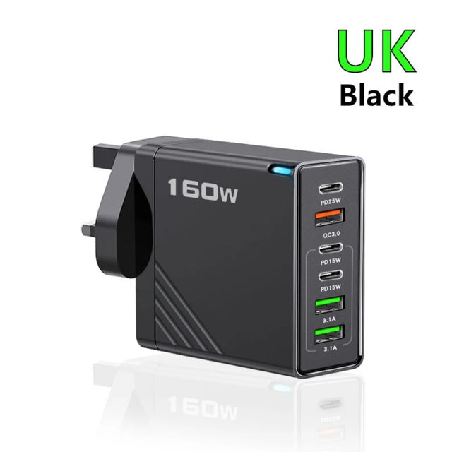 Multi Ports USB Charger 160W Type C Charger Fast Charging Phone Adapter For iPhone Samsung Xiaomi Huawei EU/US Plug Wall Charger