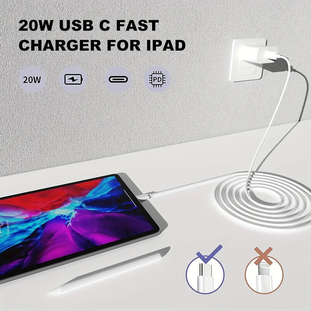 20W USB C Fast Charging Block for iPad, 2Pack Type C Wall Charger with 6FT C to C Cable for iPhone 15/Plus/Pro/Max