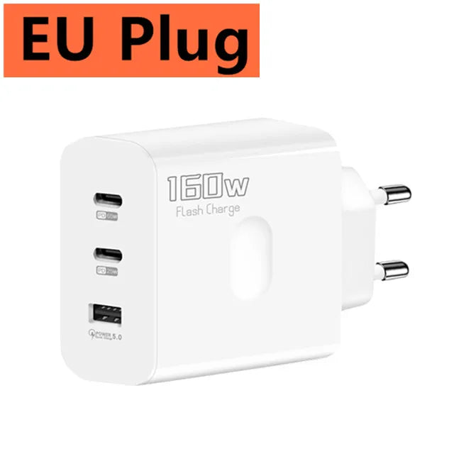 160W USB Charger USB Type C Fast Charging Adapter Quick Charge 3.0 PD Mobile Phone Charger For iPhone Samsung Xiaomi Redmi OPPO