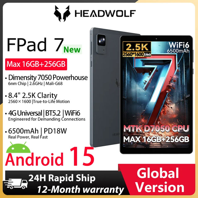 Headwolf FPad7 8.4inch Tablet Android14 MTK Dimensity 7050 CPU 2560x1600 I