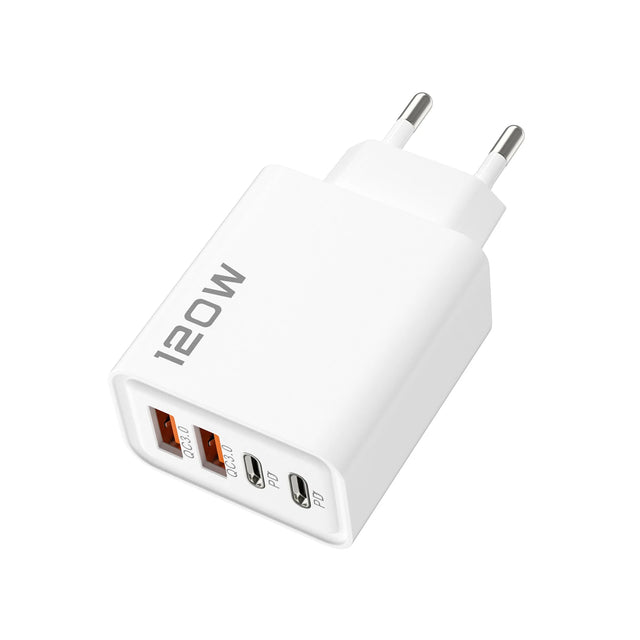 120W 4-Port USB Type C Wall Adapter Quick Charge 3.0 Fast Charger for IPhone Samsung Xiaomi Multi-Device PD Mobile Phone Charger