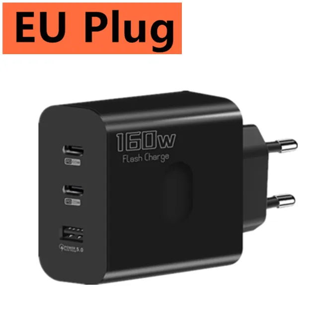 160W USB Charger USB Type C Fast Charging Adapter Quick Charge 3.0 PD Mobile Phone Charger For iPhone Samsung Xiaomi Redmi OPPO