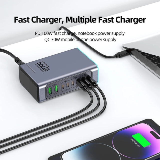 660W GaN Charger USB C Fast Desktop 8-port USB Type C PD Charging Station 3.0 USB Type C Fast Charger for iPhone16 15 Samsung