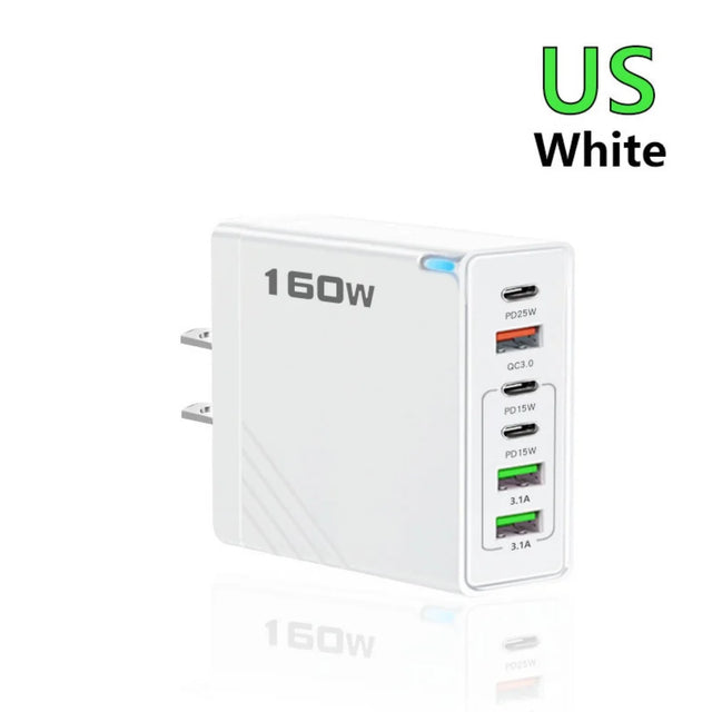 Multi Ports USB Charger 160W Type C Charger Fast Charging Phone Adapter For iPhone Samsung Xiaomi Huawei EU/US Plug Wall Charger