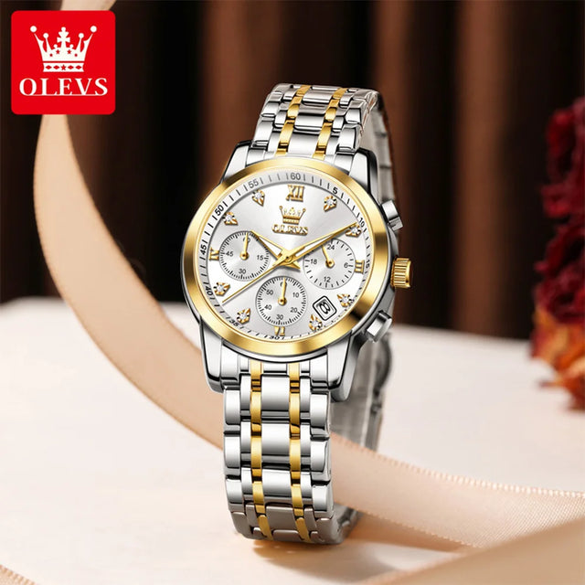 OLEVS Watches Woman 2858 New Multifunctional Quartz Wristwatch Waterproof Watches For Woman Set Bracelet Watch Original Reloj