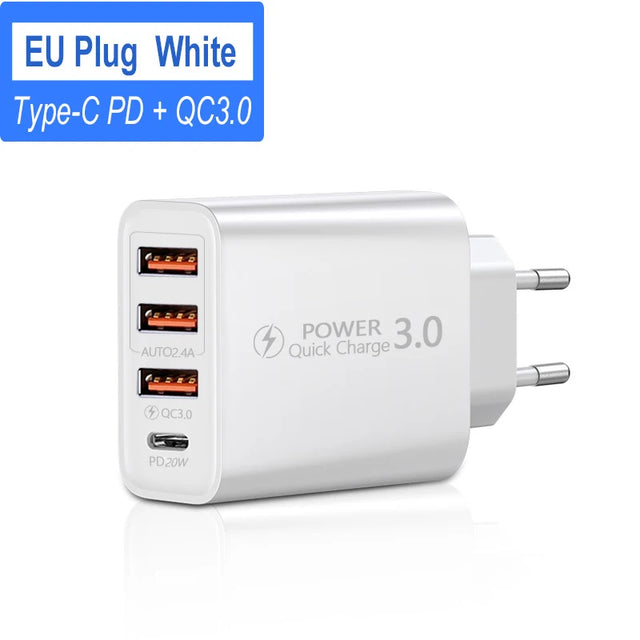 48W Multi-Port USB Quick Charger Charger Type-C Fast Charging Charger Universal Wall Adapter For Samsung Xiaomi 14 Huawei iPhone