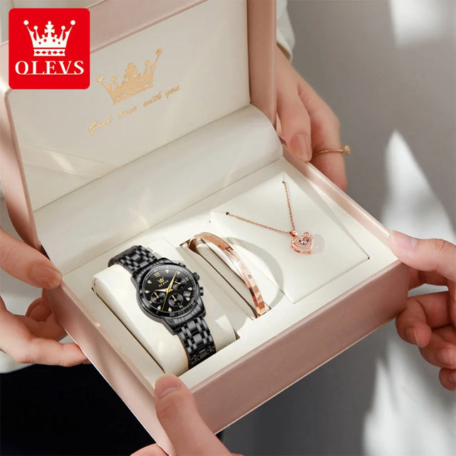 OLEVS Watches Woman 2858 New Multifunctional Quartz Wristwatch Waterproof Watches For Woman Set Bracelet Watch Original Reloj