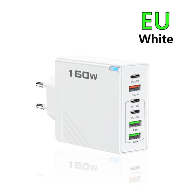 Multi Ports USB Charger 160W Type C Charger Fast Charging Phone Adapter For iPhone Samsung Xiaomi Huawei EU/US Plug Wall Charger