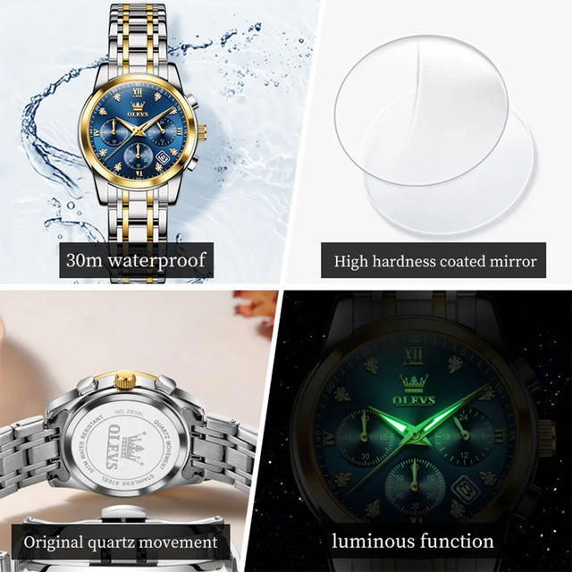 OLEVS Watches Woman 2858 New Multifunctional Quartz Wristwatch Waterproof Watches For Woman Set Bracelet Watch Original Reloj