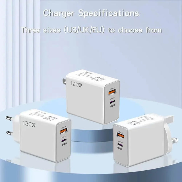 PD 120W Type C USB Fast Charge Phone Charger Data Cable Mobile Phone Power Adapter For iPhone Xiaomi Huawei Samsung Wall Charger