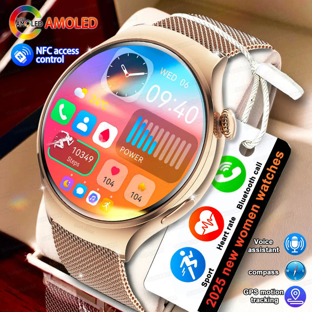2025 New Lady Fashion Smart Watch women AMOLED HD Screen GPS Sport Heart Rate Bluetooth Call Waterproof Outdoor Smartwatch Women