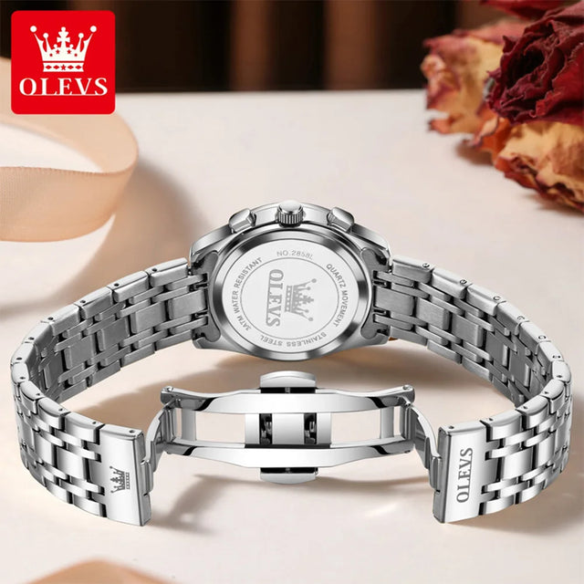 OLEVS Watches Woman 2858 New Multifunctional Quartz Wristwatch Waterproof Watches For Woman Set Bracelet Watch Original Reloj