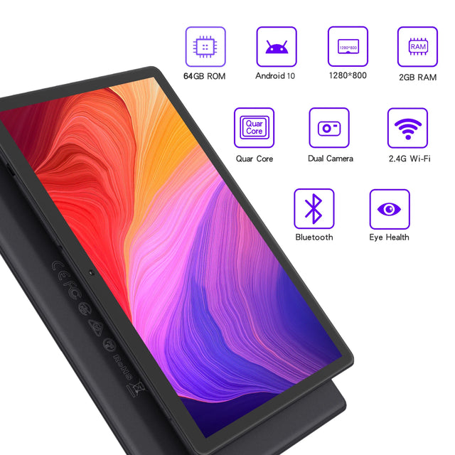 10 Inch Tablet PC with SIM Slot Android 13 64 GB Quad Core Touch Screen