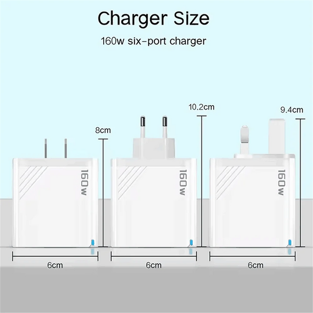 Multi Ports USB Charger 160W Type C Charger Fast Charging Phone Adapter For iPhone Samsung Xiaomi Huawei EU/US Plug Wall Charger