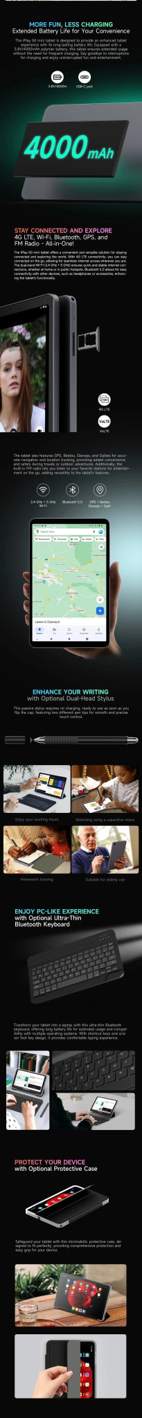 ALLDOCUBE iPlay 50 Mini 8.4 Inch Tablet PC 4+8GB RAM 64+512GB Storage 4G LTE Android 13 UNISOC T606 4000mAh Battery FHD+ Display - Emart