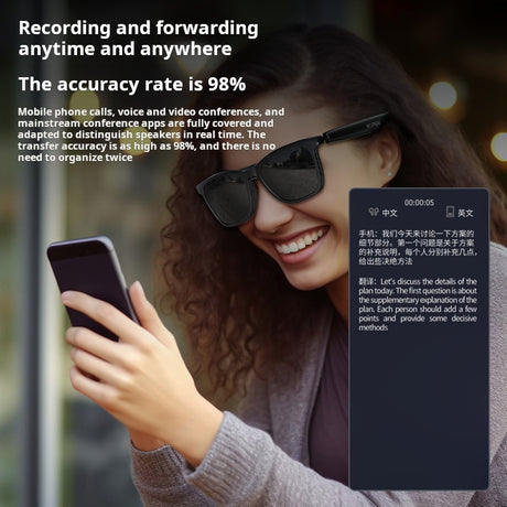 Usage scenario of G11 Bluetooth Smart AI Translation Glasses in outdoor activity illustrating their UV protective capabilities.